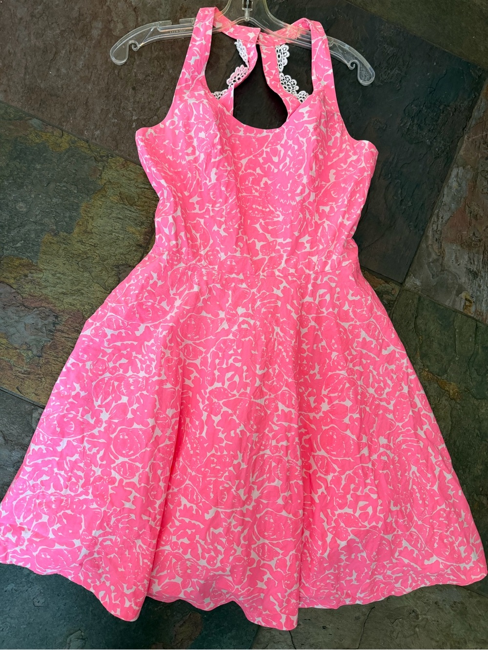 Lilly Pulitzer Sz 4 bright Pink Floral Racerback Fit-and-Flare Dress  lined zip